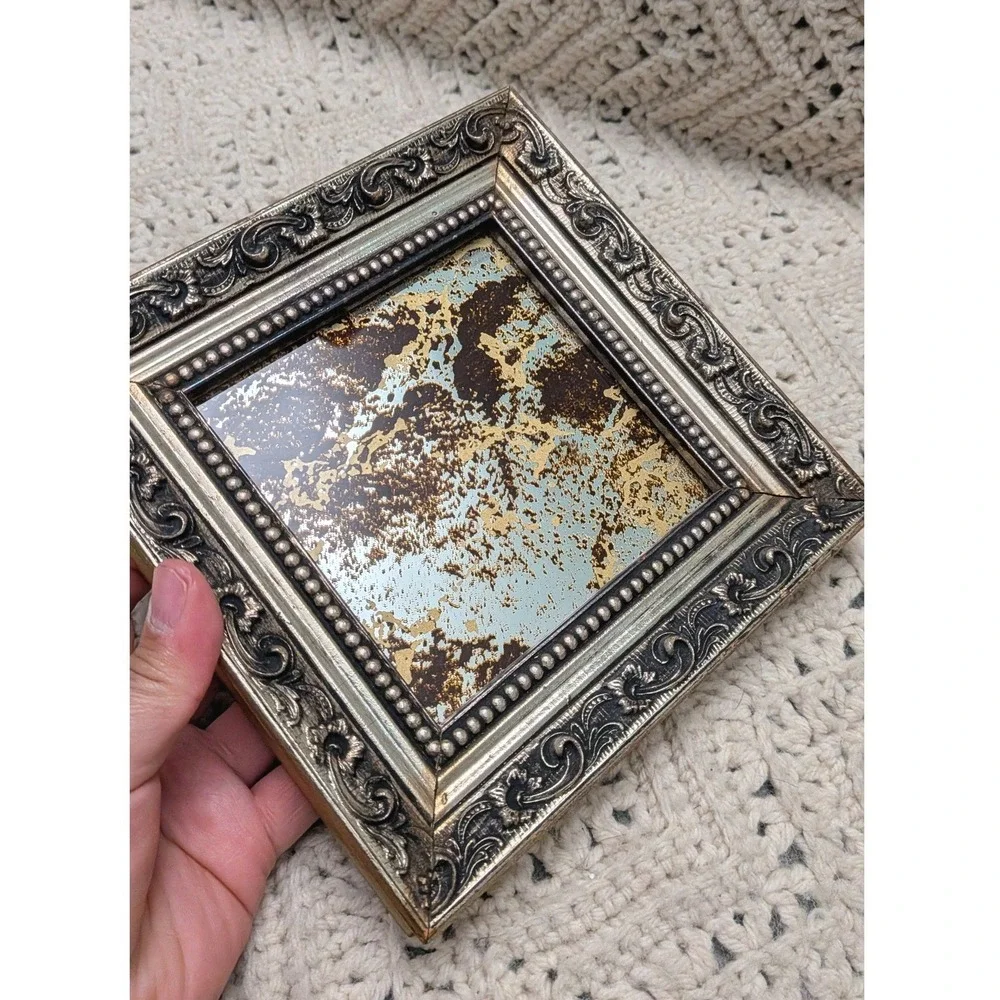 Vintage Turner Wall Accessory Antiqued Mirror Ornate Silver Frame Mid Century